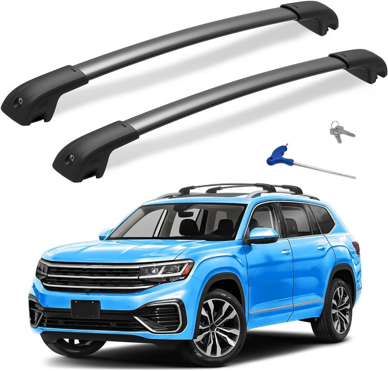 HmmtyRack حامل سقف قابل للقفل بسعة 300 رطل يناسب فولكس فاجن VW أطلس 2017-2026 (غير مناسب لأطلس كروس سبورت)، قضبان سقف من الألمنيوم الثقيلة، قضبان تحميل للأمتعة والدراجات والزوارق - Image 1